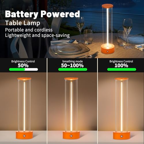 Mini Minimalist Tabe Lamp with Breathing Effect, Cordless LED Desk Lamp Rechargeable Modern Night Lights Portable for Gaming, Home Office, Bedroom, Living Room, Kitchen, Bar, Restaurant (orange) - Image 3