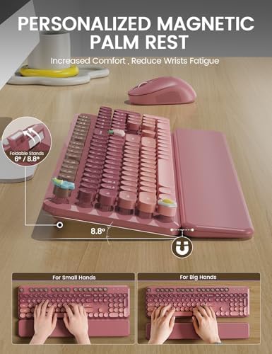 Wireless Keyboard and Mouse Combo, Cute Typewriter, Magnetic Wrist Rest - Image 3