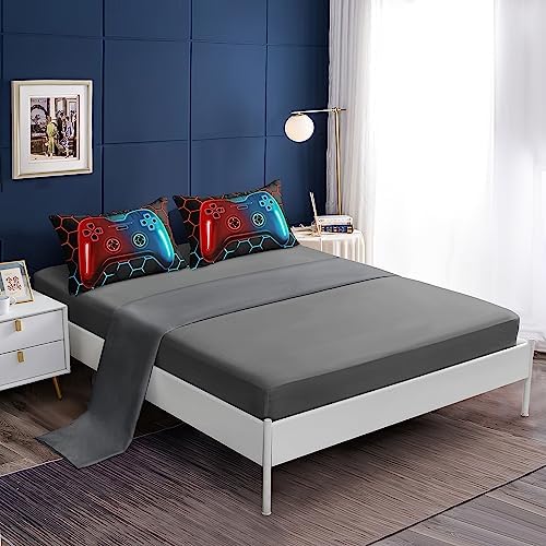 5 Pieces Bed in a Bag for Boys Bedding Sets Twin Size,Gamer Comforter Sets for Boys Kids, Gaming Comforter Set for Teens Room Decor with Flat Sheet,Fitted Sheet,Pillowcase,Cushion Cover - Image 3