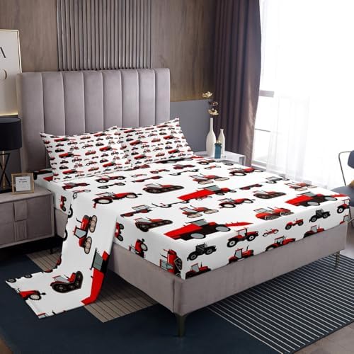 Erosebridal Red Tractor Bed Sheets Full Size Heavy Equipment Truck Sheet Set Kids Boys Girls Teens Harvester Tractor Bedding Set Construction Excavator Farm Equipment Fitted Sheet by Erosebridal