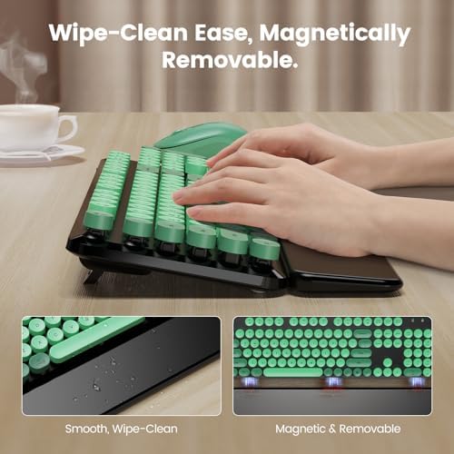 Wireless Keyboard Mouse, Magnetic Wrist Rest, Round Keycaps, Green & Black - Image 3