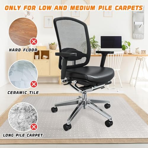 Office Chair Mat for Carpeted Floors, Desk Mats 48"X30" for Rolling Desk on Low Pile Carpets, Small Computer Gaming Plastic Floor Mats for Office Chair on Carpet, Easy Glide Without Curling - Image 2
