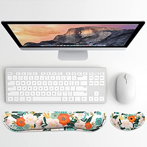 Dapesuom Enlarge Keyboard Wrist Rest, Memory Foam Wrist Cushion for Desk Mats Support, Cute Flower Pain Relief Keyboard Mouse Pad Rests Set with Non-Slip Base for Gaming Laptop Office Computer, Pink - Image 2