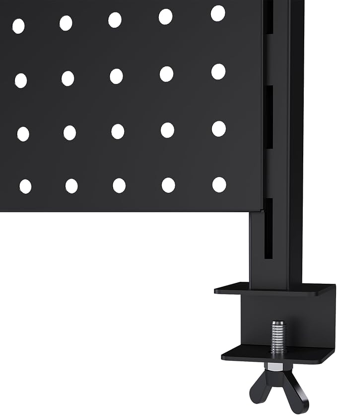 Clamp On Desk Pegboard with Single Monitor Stand, 43x35 Inch Steel Peg Board Organizer with Hooks Movable Panel for Gaming Office, Black - Image 6