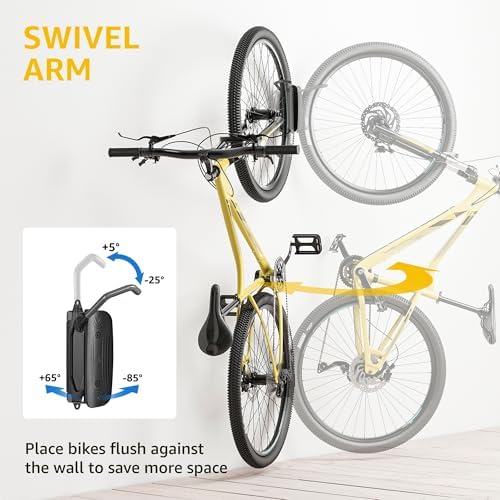 monTEK Swivel Bike Wall Mount, Vertical Bike Rack for Garage, 4 Pack, Grey - Image 2