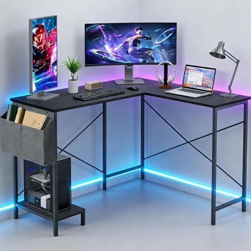 L Shaped Desk, 50 Inch Reversible Computer Desk Corner Gaming Table with CPU Stand & Storage Bag, Sturdy Metal Frame PC Workstation for Home Office, Black Wood - Image 2