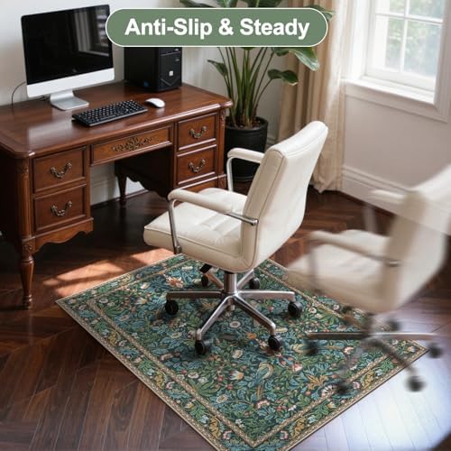 Anidaroel 36"x48" Office Chair Mat for Hardwood Floor/Tile Floor, Vintage Desk Rug for Office, Anti-Slip Office Rugs for Rolling Chairs, Low Pile Offices Chair Rug,Navy Blue Floral Bird - Image 6