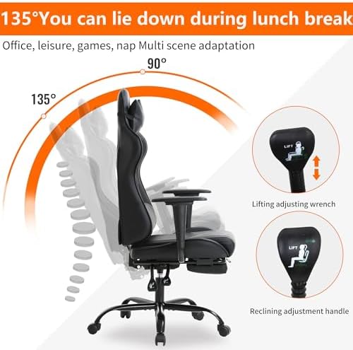 High Back PU Leather Gaming Chairs Computer Chair with Headrest & Lumbar Support, Height Adjustable Wide Seat Gamer Chair Gaming Chairs for Adults, Game Chair with Footrest & Armrest - Image 4