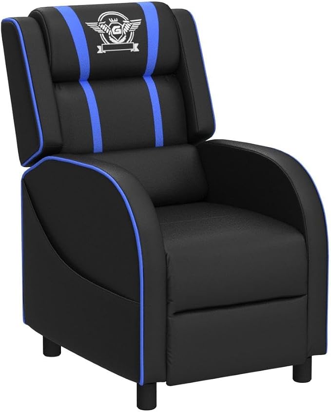 Giantex Gaming Recliner Chair, Adjustable Massage Gaming Chairs for Adults, Ergonomic Comfortable Lounge Leather Sofa w/Footrest, Remote Control & Side Pocket, Racing Style Single Sofa Recliners, Blue - Image 6