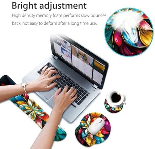 Keyboard Wrist Rest and Mouse Pad Wrist Support Set with Coaster,Ergonomic Mouse Pad,Comfortable for Easy Typing, Pain Relief,Memory Foam Keyboard Pad Set for Laptop Mac,Blue Fractal Flower - Image 4