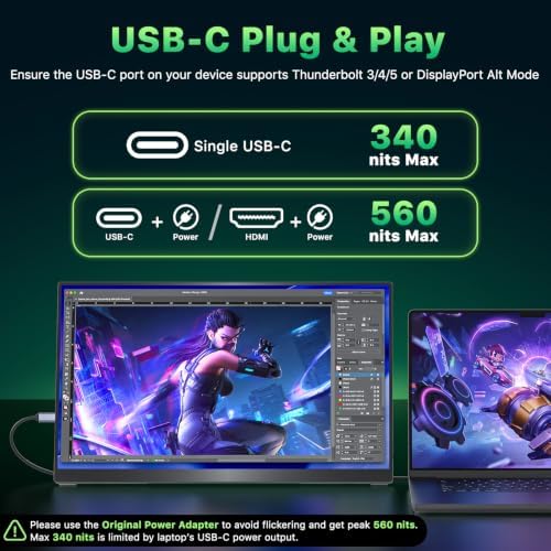 Upperizon Portable Monitor 19 inch 4K UHD 3840X2160 125% sRGB 144Hz HDR HDMI USB-C Travel Monitor for Laptop MacBook PC Surface Xbox, Large External Display with Kickstand & Speakers, VESA Compatible - Image 2