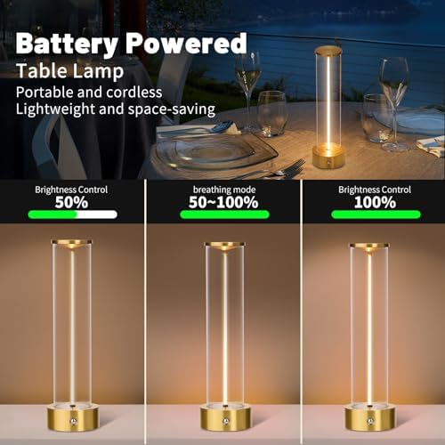 Mini Minimalist Tabe Lamp with Breathing Effect, Cordless LED Desk Lamp Rechargeable Modern Night Lights Portable Lamp for Gaming, Home Office, Bedroom, Living Room, Kitchen, Bar, Restaurant (Gold) - Image 3