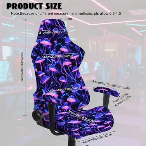 Mushroom Gaming Chair Covers with Armrest Set of 4 Office Desk Chair Slipcovers Non Slip Armrest Computer Chairs Slipcovers with Straps for Home Living Room Decorations - Image 7