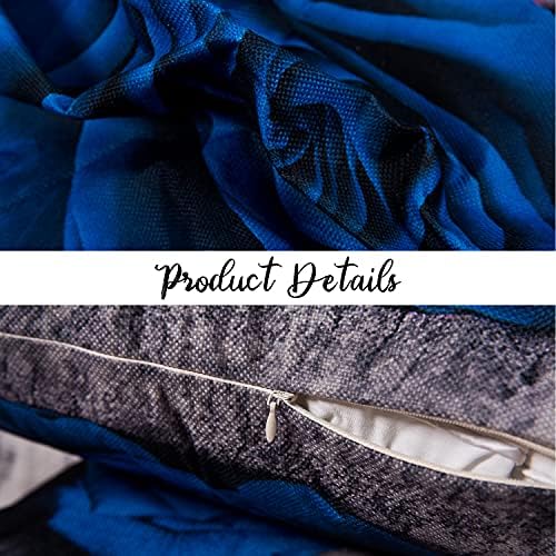 Royal Blue Throw Pillow Covers Set of 4 20 x 20" Decorative Navy Blue Rose Flower Pillow Case Square Cushion Linen Case for Bedroom Living Room Sofa Couch Indoor Outdoor Patio Car Decor Pillowcase - Image 6