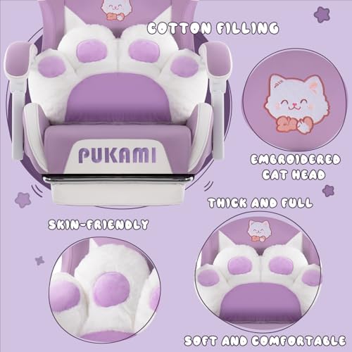 PUKAMI Gaming Chair with Cat Ears,Cute Computer Chair for Girl with Footrest,Ergonomic Gamer Chair, Kawaii Gaming Chair, Game Chair (Purple) - Image 5