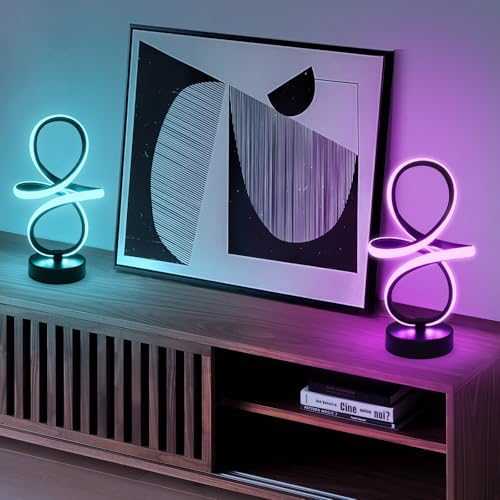EIDISUNY Modern RGB Table Lamps, Multicolor Changing Spiral Bedside Lamp with Remote&APP, Cool Table Lamp, Dimmable LED Nightstand Lamp with Music Rhythm Modes for Bedroom, Living Room, Black(2 Pack) - Image 2
