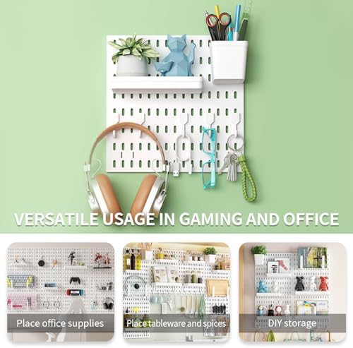 SHGJ&SOFT Peg Board Wall Organizer Panels, 22pcs - Includes 4 White Pegboards & Accessories, Plastic Pegboard for Home，Office, Craft Room, Gaming Setup, 24″×24″, Wall Mount Display Pegboard Panel Kits - Image 5