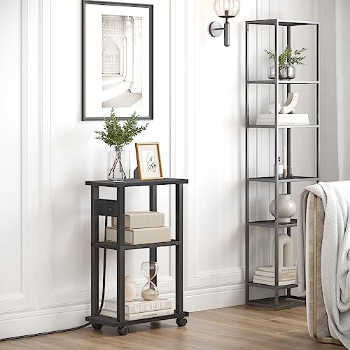 TUTOTAK Small Narrow Side Table with Charging Station, Skinny End Table - Image 2