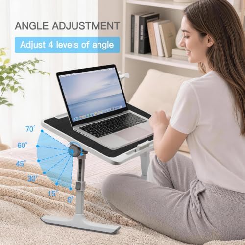 Lap Desk with Cooling Fan, LED Light and USB Port, Adjustable Laptop Desk with Storage Drawer, Foldable Laptop Table for Bed Sofa Work Study, Portable Computer Desk - Image 3