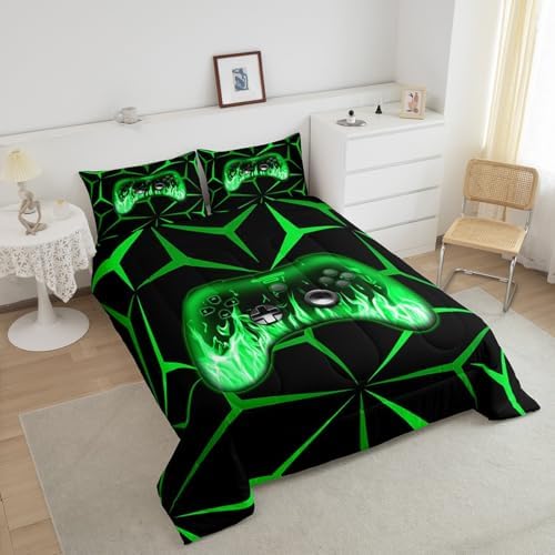Feelyou Kids Gamer Comforter Set,3D Video Gaming Bedding Set Toddler Size for Teens Boys,Green and Black Game Console Comforter,Geometric Game Contoller Bed Set All Season for Game Lovers - Image 3