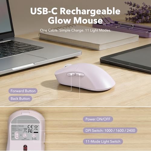 Wireless Keyboard and Mouse Combo, Backlit Round Keycaps, Retro Typewriter Keyboard with Magnetic Wrist Rest, USB-C Rechargeable & Tilt Legs, 2.4GHz Cordless for Mac Windows PC (Glowing Pastel Purple) - Image 6