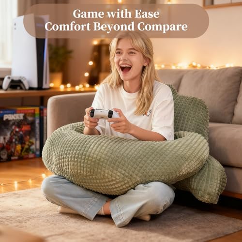 19" Reading Pillow for Bed,U Shaped Arm & Elbow Support,Green Flannel | Backrest Supports Back,U shaped Lap Pillow Cushions Arms,Elbows & Wrists,Soft Flannel for Reading,Gaming,Watching TV - Image 2