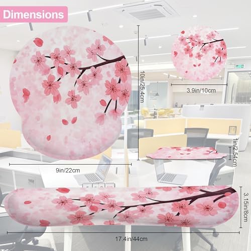 Cherry Blossom Pink Flower Mouse Pad with Wrist Rest Set, 3-in-1 Wrist Support Mousepad Set, Gaming Mat Pad with Anti-Skid Base,Ergonomic Memory Foam Mouse Pad Set for Women, Office, Typing, Gaming - Image 5