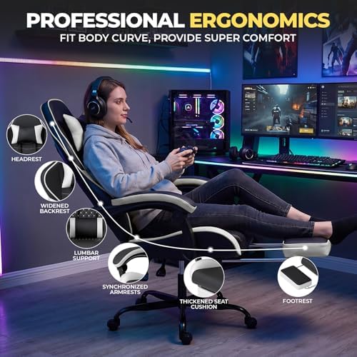 Black Ergonomic Video Gaming Chair | Massage Lumbar Support, 90°-135° Reclining with Footrest, Adjustable Height 360° Swivel PU Leather Office Chair for Adults - Image 6