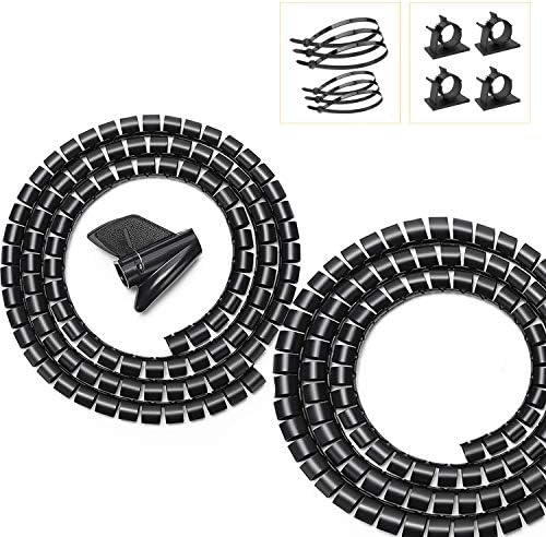 Black Computer Cable Management Sleeves Value Pack, Large 1.1" Pet Proof Cable Cover for Wires and 0.87" Cord Organizer Tube for Home TV Office Organization by VIWIEU