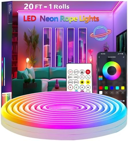 20Ft Neon Rope Lights,Flexible Led Rope Lights Control with App/Remote,Multiple Modes Rope Lights,IP65 Outdoor Waterproof,Music Sync Light Strip for Bedroom by httpsmp
