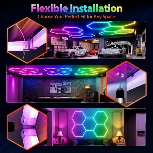 RGB Hexagon LED Garage Lights, 7 Hexagons 31 Tubes, App & Remote Control Color Changing Honeycomb Wall Ceiling Lights for Garage, Gaming Room, Gym, Car Detailing Shop - Image 7