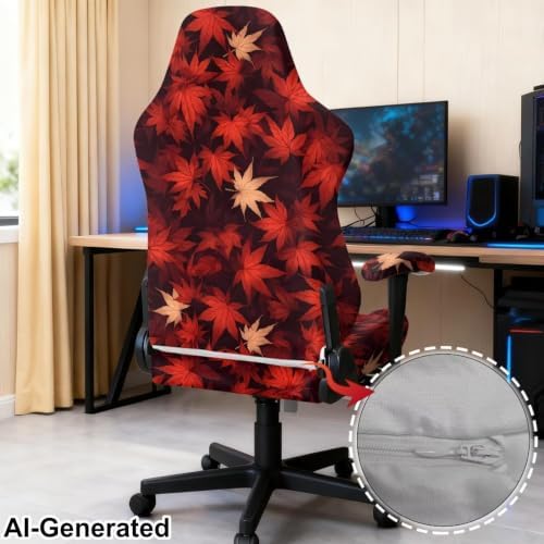 Fall Maple Leaves Gaming Chair Cover with Armrest Set of 4 Office Computer Chair Slipcovers Autumn Theme Split Computer Chairs Slipcovers for Holiday Home Club Office - Image 3