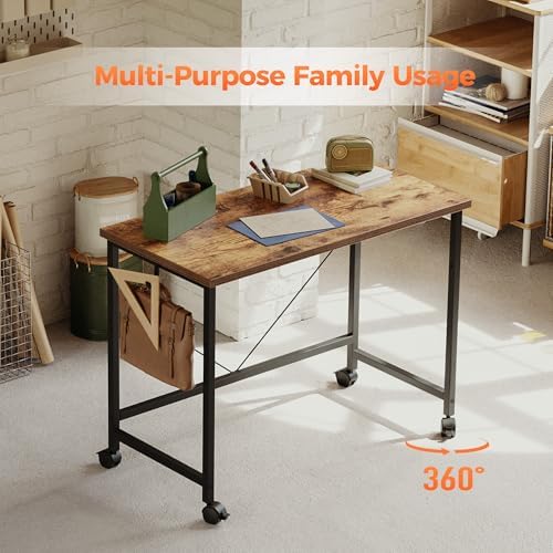 Mericonia 32x16 Inch Computer Desk with Wheels, Small Simple Rolling Desk - Image 4