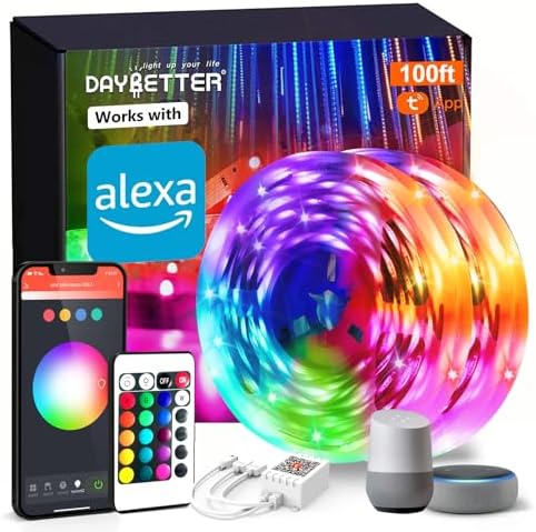 DAYBETTER Smart WiFi Led Lights 100ft, Tuya App Controlled Led Strip Lights, Work with Alexa and Google Assistant, Timer Schedule, Color Changing Led Lights for Bedroom Party Kitchen by DAYBETTER
