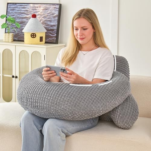 19" Reading Pillow for Bed,U Shaped Arm & Elbow Support,Gray Flannel | Backrest Supports Back,U shaped Lap Pillow Cushions Arms,Elbows & Wrists,Soft Flannel for Reading,Gaming,Watching TV by PAJEO