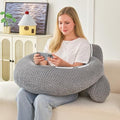 19" Reading Pillow for Bed,U Shaped Arm & Elbow Support,Gray Flannel | Backrest Supports Back,U shaped Lap Pillow Cushions Arms,Elbows & Wrists,Soft Flannel for Reading,Gaming,Watching TV by PAJEO