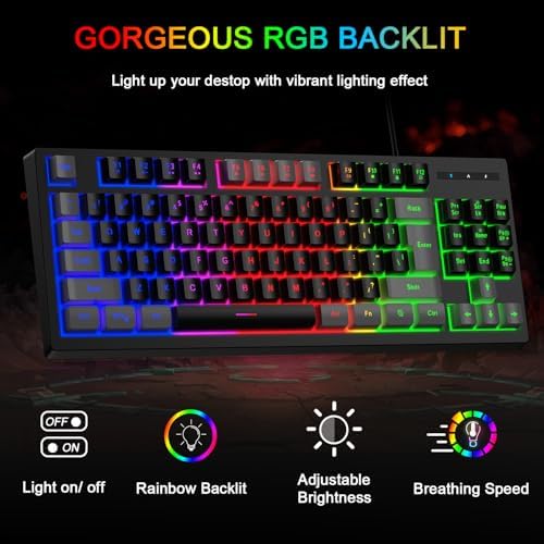 BlueFinger RGB 87 Keys Gaming Keyboard and Backlit Mouse Combo, USB Wired Rainbow Keyboard, Gaming Keyboard Set for Laptop PC Computer Game and Work(Gray & Black) - Image 3
