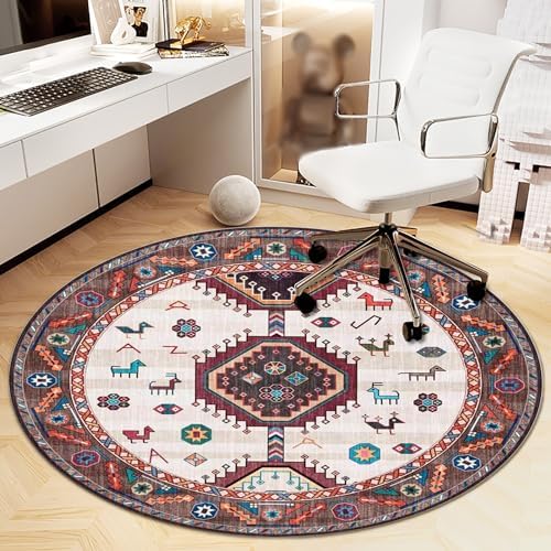 Office Chair Mat for Hardwood Floor, Vintage Computer Gaming Rolling Low Pile Carpet Floor Chair Mat, Anti-Slip Backing Round Desk Rug Floor Mat for Home by Heavyoff