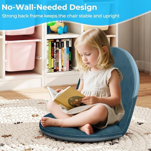 Floor Chair, 5-Position Foldable Floor Chair for Kids with Adjustable Back, Soft Sponge & Velvetean Cover, for Adults and Kids, Indoor Outdoor Use, Meditation, Gaming, Camping(Blue) - Image 3