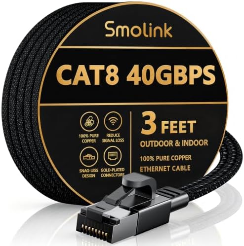 Smolink Cat 8 Ethernet Cable, 3ft 40Gbps 2000MHz RJ45 LAN Cable by Smolink