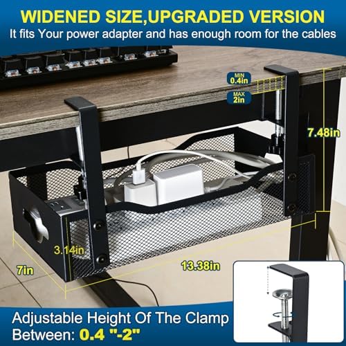 Large Under Desk Cable Management Tray - Heavy Duty Metal Cord Organizer with No Drill Installation for Office & Home Office Desks to Hide Wires & Power Strips (Black, XL) (Pack of 2) - Image 3
