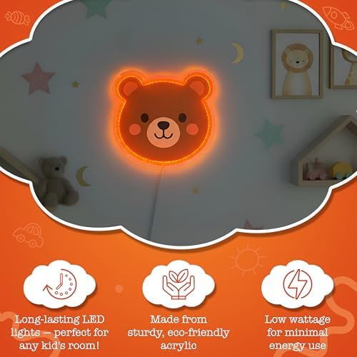 Cute Bear LED Neon Sign with Dimmable Night Light for Bedroom, Play Room, Kids Room, Nursery, Wall Decor and Birthday and Christmas Gift USB Connection - Image 4