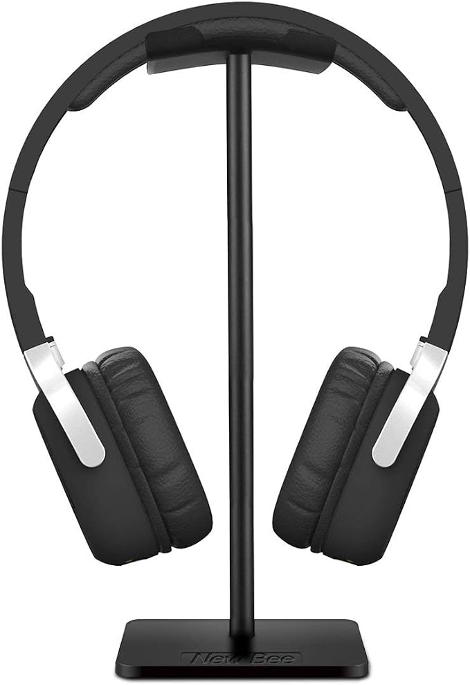 New Bee Headphone Stand Headset Holder Earphone Stand | Aluminum Supporting Bar Flexible Headrest ABS Solid Base for All Headphones Size (Black) by NewBee
