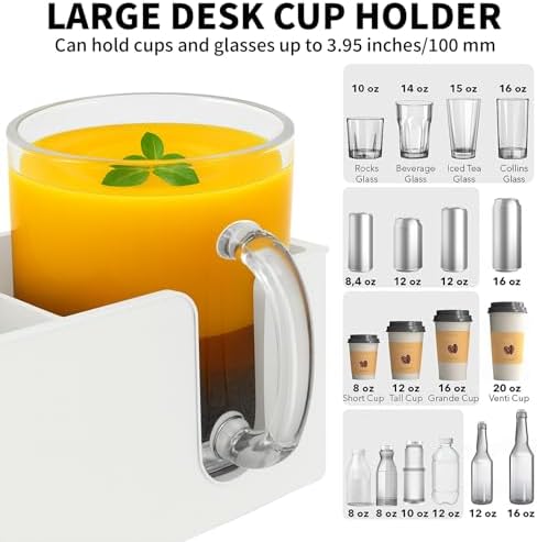 OOKUU 3-in-1 Desk Organizer - Large Desk Cup Holder Clamp, Pencil Holder and Phone Stand - Detachable Anti-Spill Table Cup Holder, Office & PC Gaming Desk Accessories for Cup, Phone and Pen (White) - Image 2