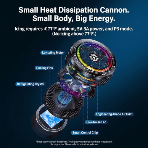 Foluu Magnetic Phone Cooler, 15W Gaming Cell Phone Cooling Fan, RGB Light, Smart Temperature Control, 100-Speed Adjustable Radiator with Magnetic Adsorption & Clip for iPhone Android Live Streaming - Image 7