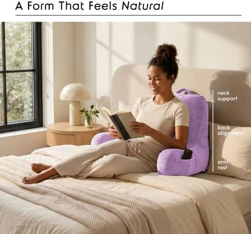 Nestl Reading Pillow for Bed, Back Pillow for Sitting Up in Bed, Lavender | 14” Backrest Pillow for Teens & Kids, Adjustable Support, Shredded Memory Foam Fill, OEKO-TEX, Use for Couch, Sofa, and Floor - Image 2