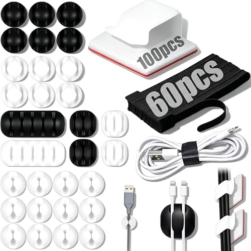 190Pcs Cable Management Kit, Self-Adhesive Cord Clips for Desk Office Home by JUNXILPPD