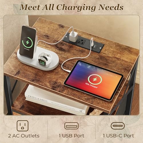 Huuger Night Stand with Charger Station, USB-C Port, End Table - Image 4