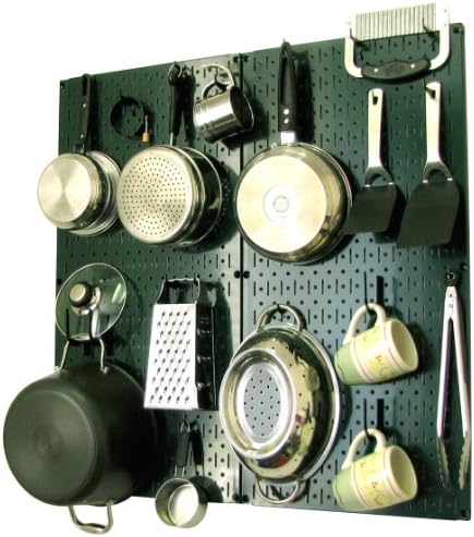 Wall Control Kitchen Pegboard Organizer Pots and Pans Storage Rack Organization Kit with Green Pegboard and Black Accessories by Wall+Control
