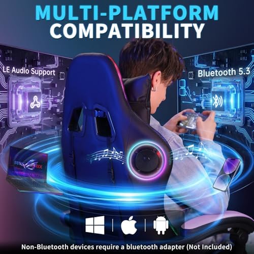 Gaming Chair with Bluetooth Speakers RGB LED Lights Computer Chair-Purple | Ergonomic Massage Game Chair with Footrest & Lumbar Support High Back Video Game Chair for Adults Racing Style - Image 3